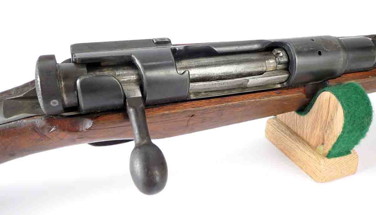 Japanese carbines featured an oblong bolt knob and an odd safety at the rear of the bolt.